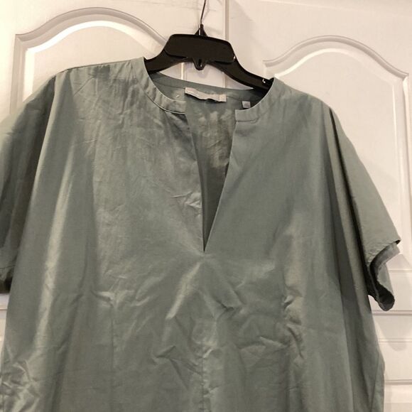 Vince Grey 100% Cotton poplin deep Vee Dolman Sleeve Pocket mini dress size med - Picture 4 of 11